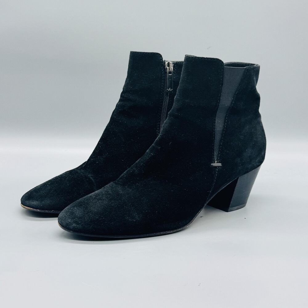 Aquatalia Boots Womens 9.5 Black Suede Waterproof Ankle Booties Block Heel Zip - Picture 3 of 10
